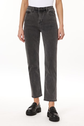 Jean droit 7/8 taille haute - Gris
