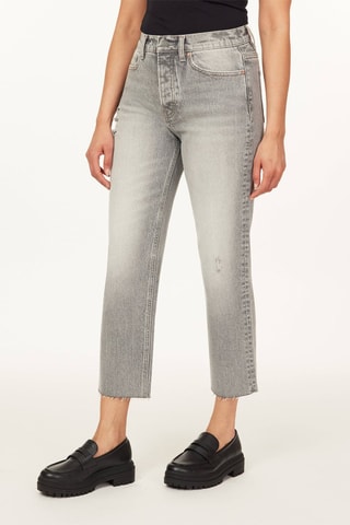 Jean droit 7/8 taille haute - Gris