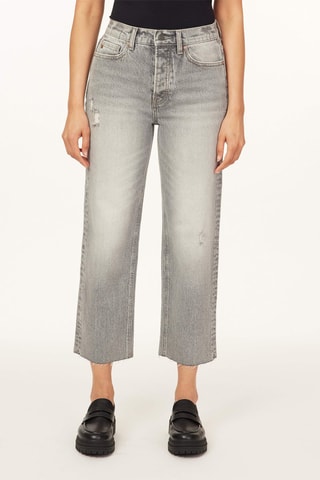 Jean droit 7/8 taille haute - Gris