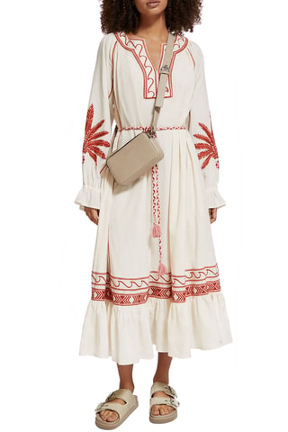 Robe longue - Ecru et rouge
