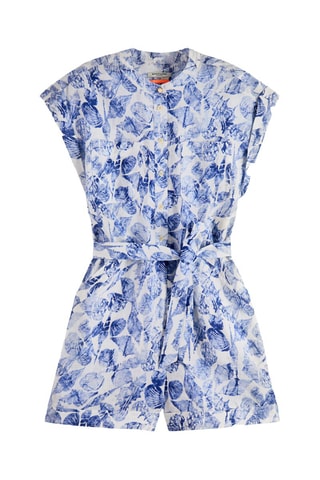 Combishort en lin - Blanc et bleu