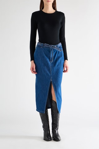 Jupe droite longue taille haute - Bleu