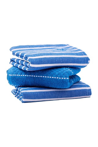 Torchon et 2 serviettes de table - Bleu et blanc