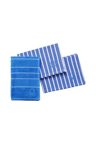 Torchon et 2 serviettes de table - Bleu et blanc