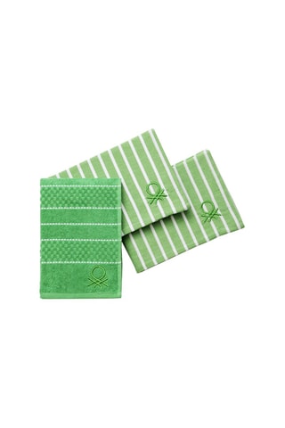 Torchon et 2 serviettes de table - Vert et blanc