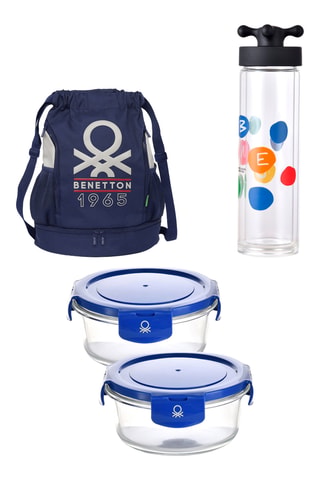 2 boîtes de conservation en verre borosilicate - 57 cl, Gourde en verre borosilicate - 35 cl et Sac à dos - Bleu marine