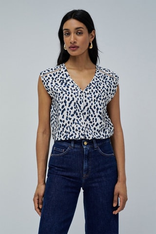 Blouse regular - Blanc, noir et bleu