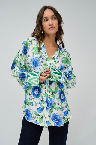 Chemisier relaxed - Blanc, bleu et vert