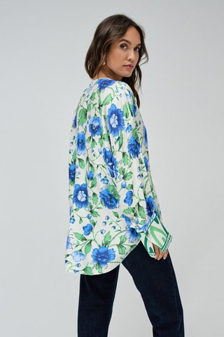 Chemisier relaxed - Blanc, bleu et vert