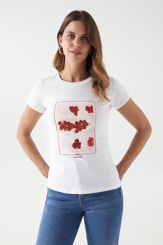 T-shirt slim - Blanc et rouge