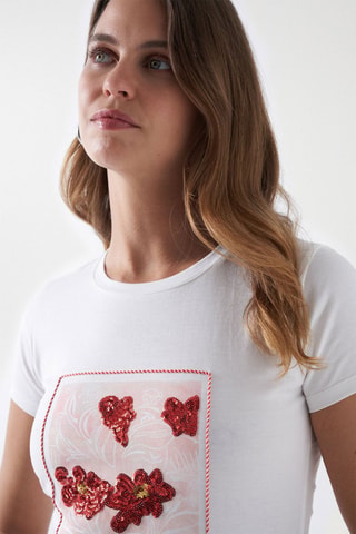 T-shirt slim - Blanc et rouge