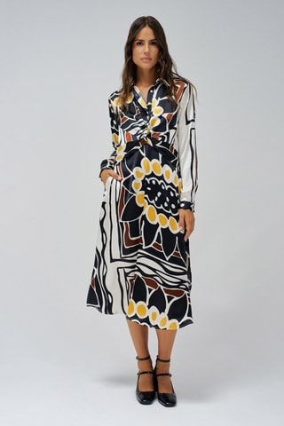 Robe chemise regular - Blanc, jaune et noir
