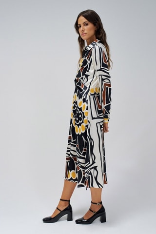 Robe chemise regular - Blanc, jaune et noir