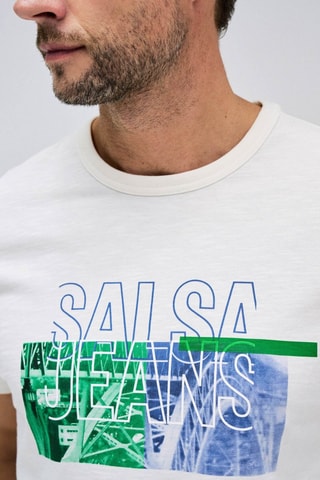 T-shirt slim - Blanc, vert et bleu