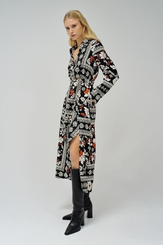 Robe chemise - Orange, blanc et noir