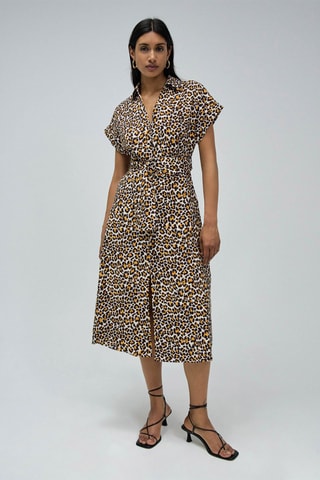 Robe chemise regular - Blanc, noir et marron
