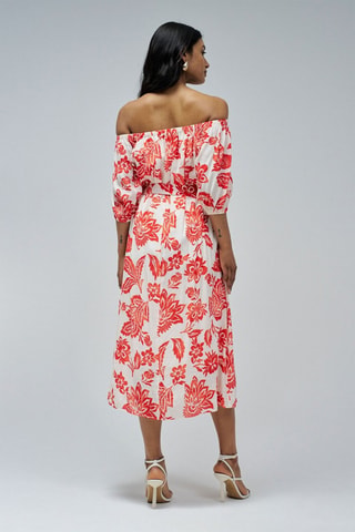 Robe midi - Blanc et rouge