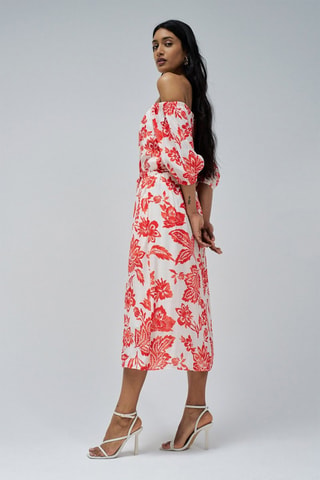 Robe midi - Blanc et rouge