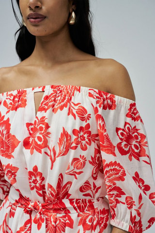 Robe midi - Blanc et rouge