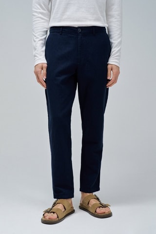 Pantalon regular en lin - Bleu