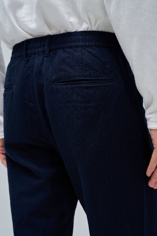 Pantalon regular en lin - Bleu