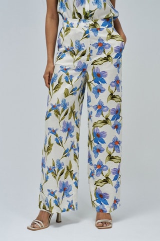 Pantalon regular - Blanc, bleu et vert