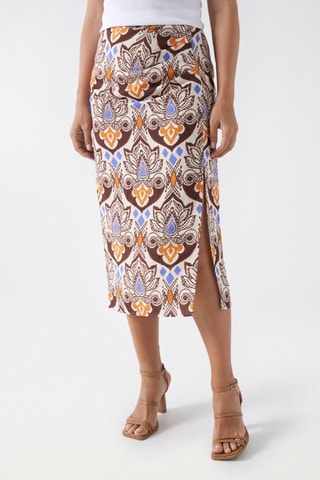 Jupe droite midi en lin - Marron