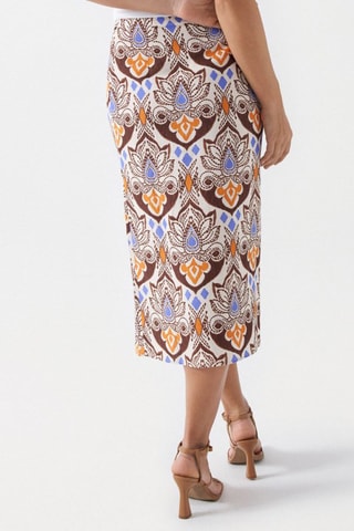 Jupe droite midi en lin - Marron