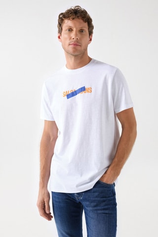T-shirt slim - Bleu, orange et blanc