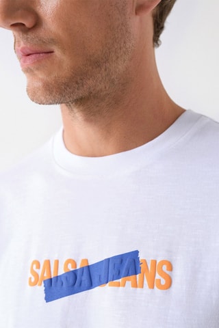 T-shirt slim - Bleu, orange et blanc