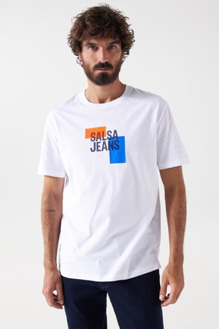 T-shirt - Bleu, orange et blanc