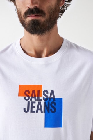 T-shirt - Bleu, orange et blanc