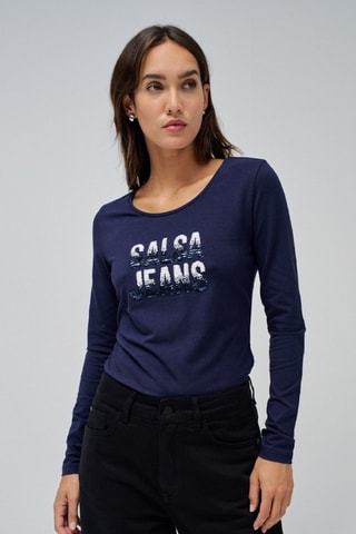 T-shirt slim - Blanc et bleu