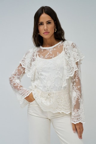 Blouse regular en dentelle - Blanc