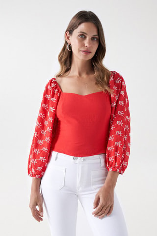 Blouse slim - Blanc et rouge