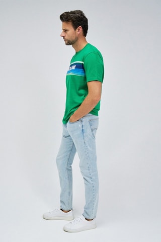 T-shirt slim - Blanc, bleu et vert