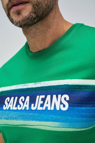 T-shirt slim - Blanc, bleu et vert