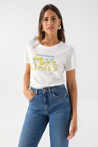 T-shirt regular - Blanc, vert et jaune
