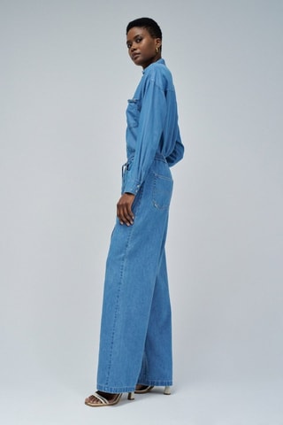 Jean wide legs taille haute - Bleu