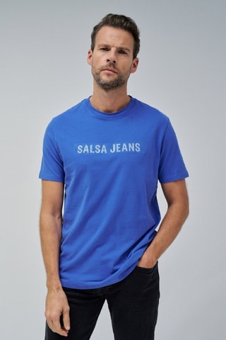 T-shirt slim - Blanc et bleu