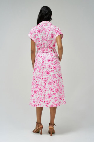 Robe chemise en broderie anglaise - Blanc et rose