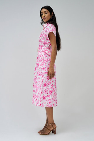 Robe chemise en broderie anglaise - Blanc et rose