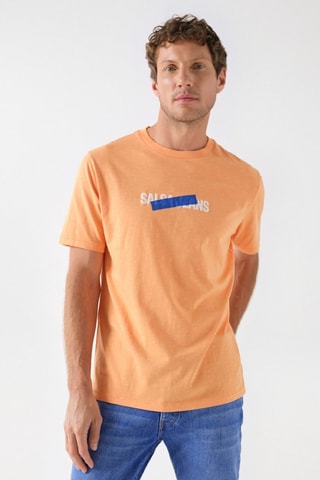 T-shirt slim - Blanc, bleu et orange