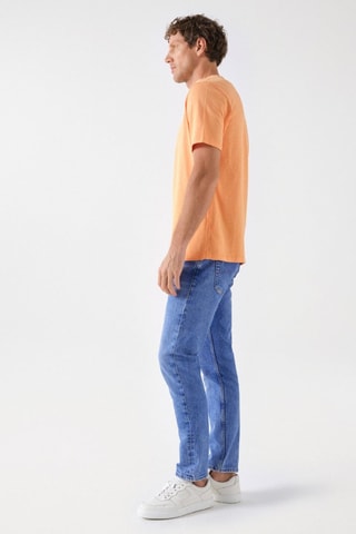 T-shirt slim - Blanc, bleu et orange