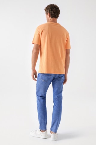T-shirt slim - Blanc, bleu et orange