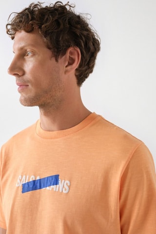 T-shirt slim - Blanc, bleu et orange