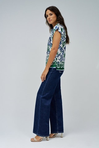 Blouse regular - Blanc, bleu et vert