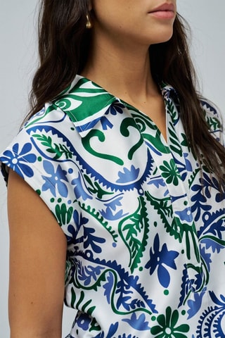Blouse regular - Blanc, bleu et vert