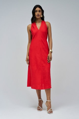 Robe midi en lin - Rouge