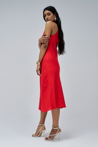 Robe midi en lin - Rouge
